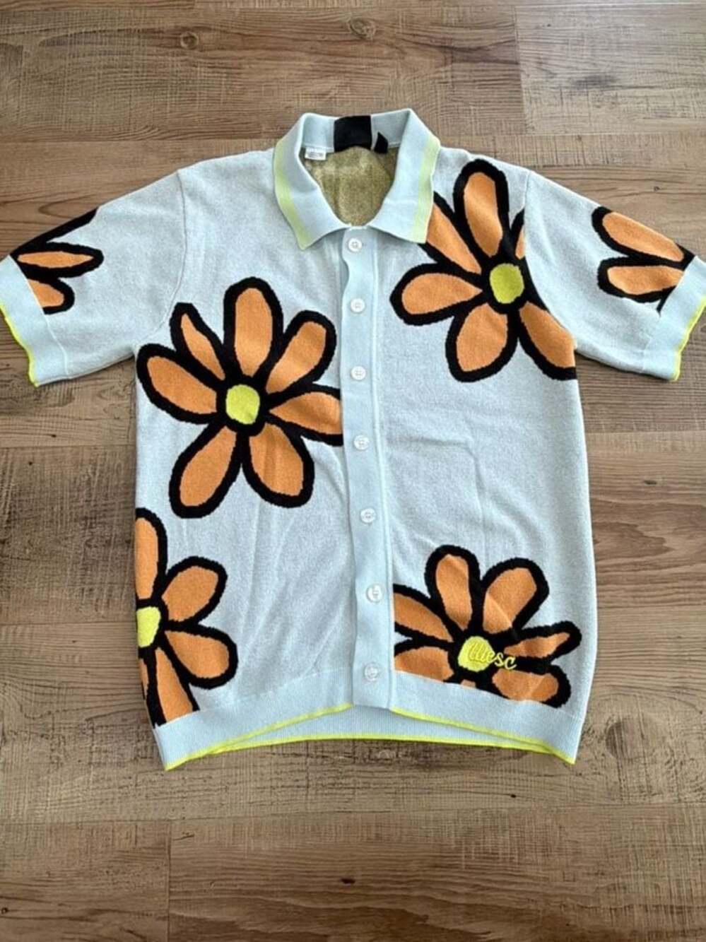 WeSC Vintage Style Polo Collar Cardigan Daisy's Winter Sky Knit WM/MS Y2K